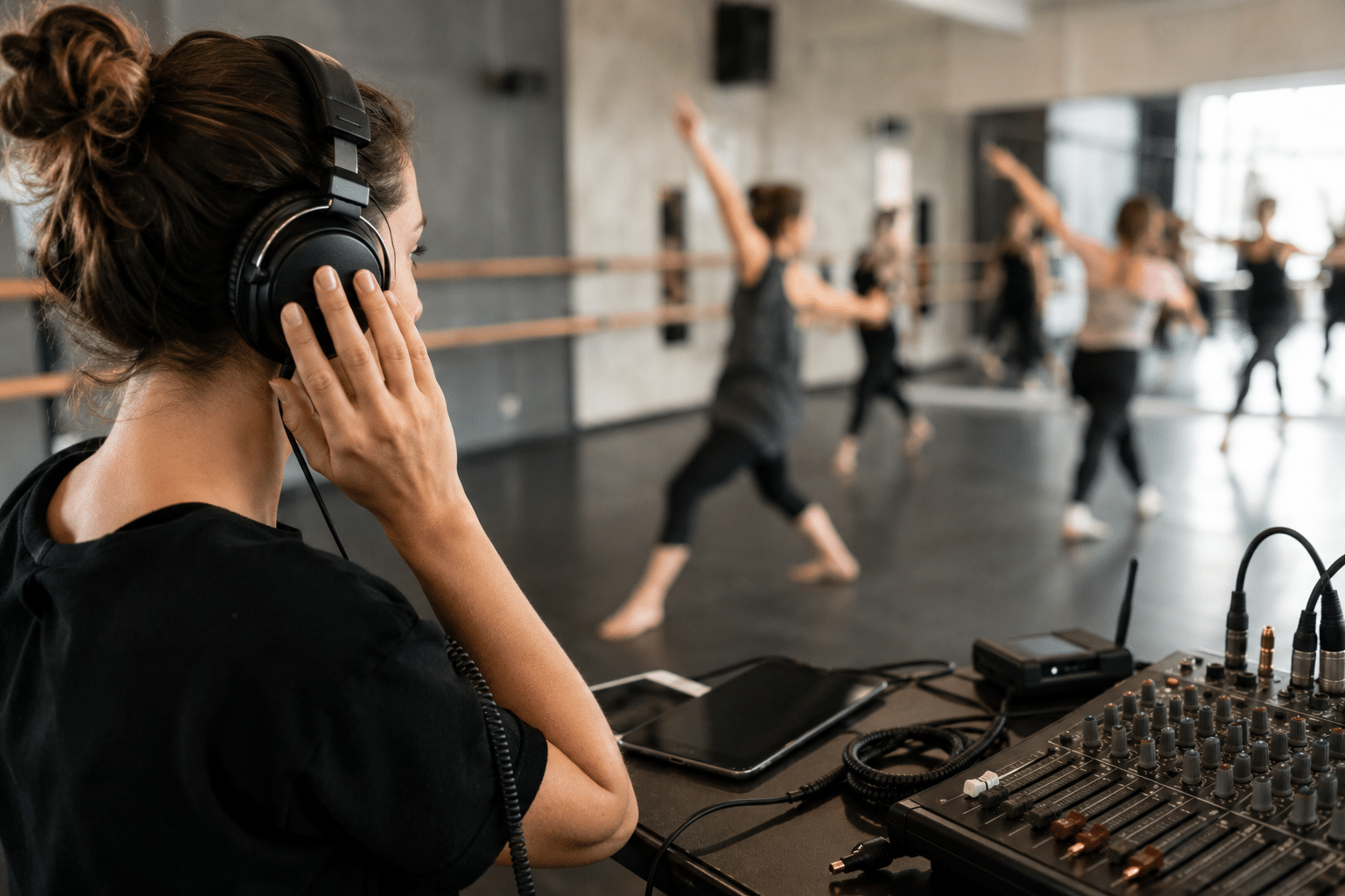 Accessoires en magasin : câbles, adaptateurs, casques pour studio danse
